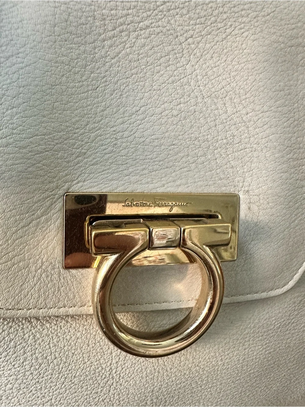Salvatore Ferragamo Cream Leather Satchel with Gold Hardware